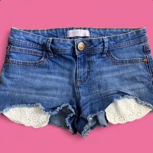 No Boundaries Blue Jean Shorts with White Lace Trim